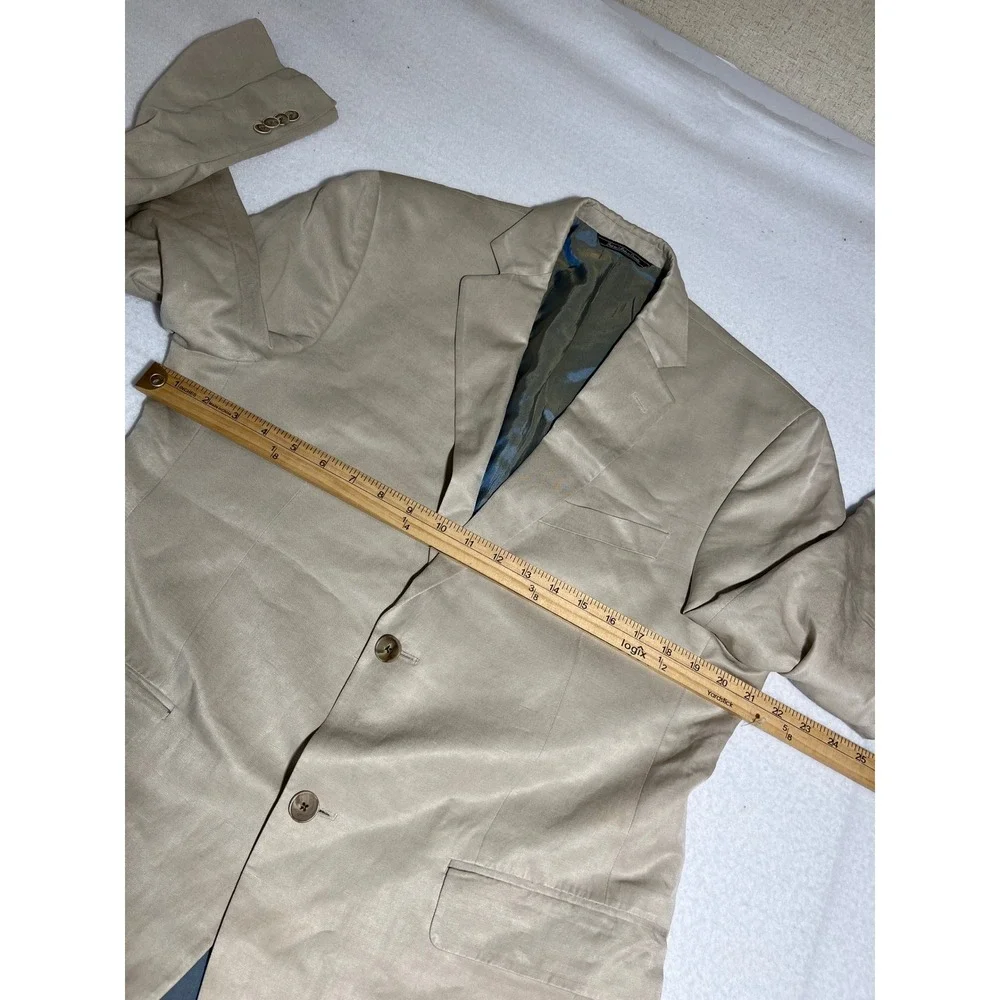 Saks Fifth Avenue Mens 40R Silk Linen Blazer Tan Beige Sport Coat Napoliwood SPJ